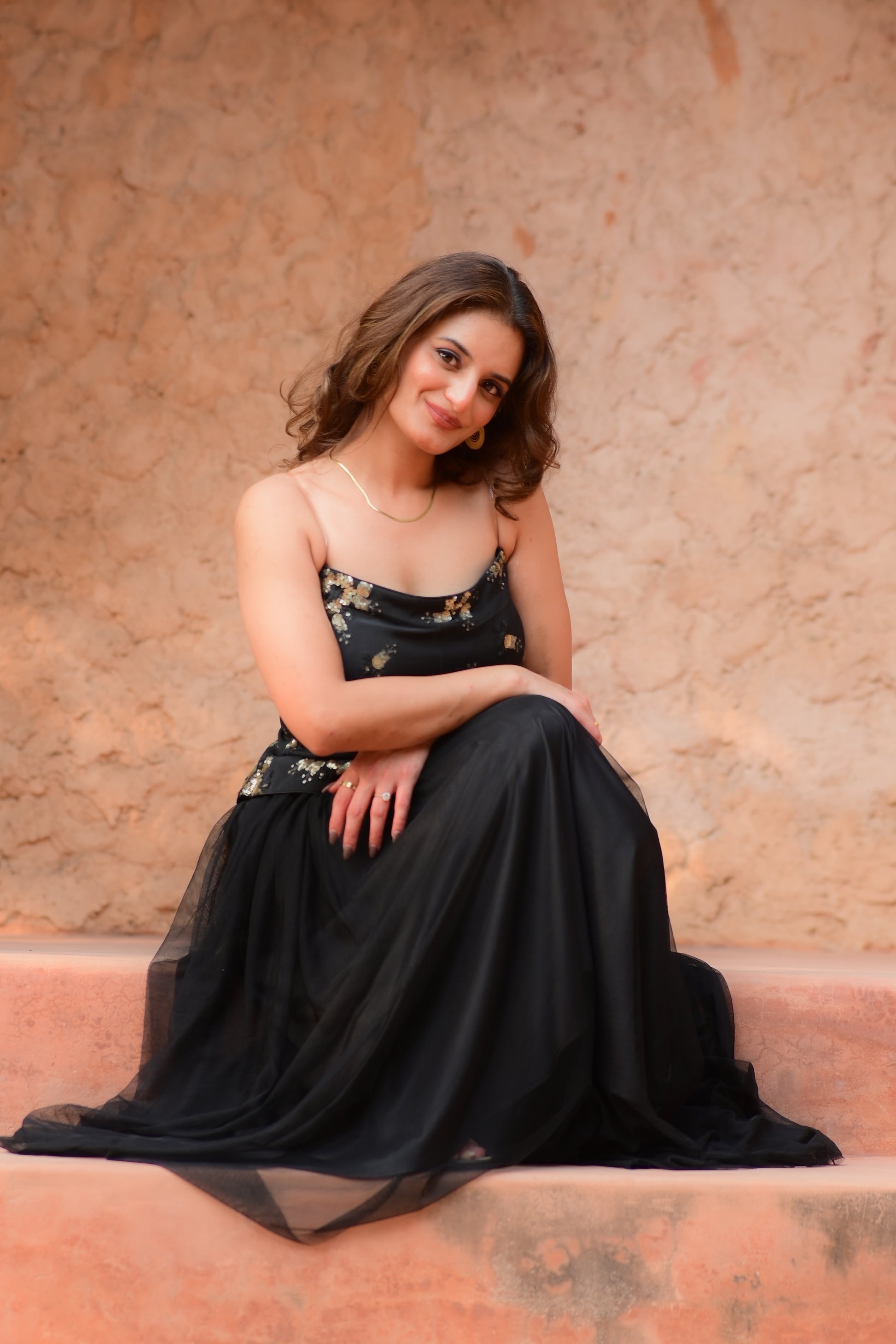 Midnight Blossom Satin & Tulle Ensemble