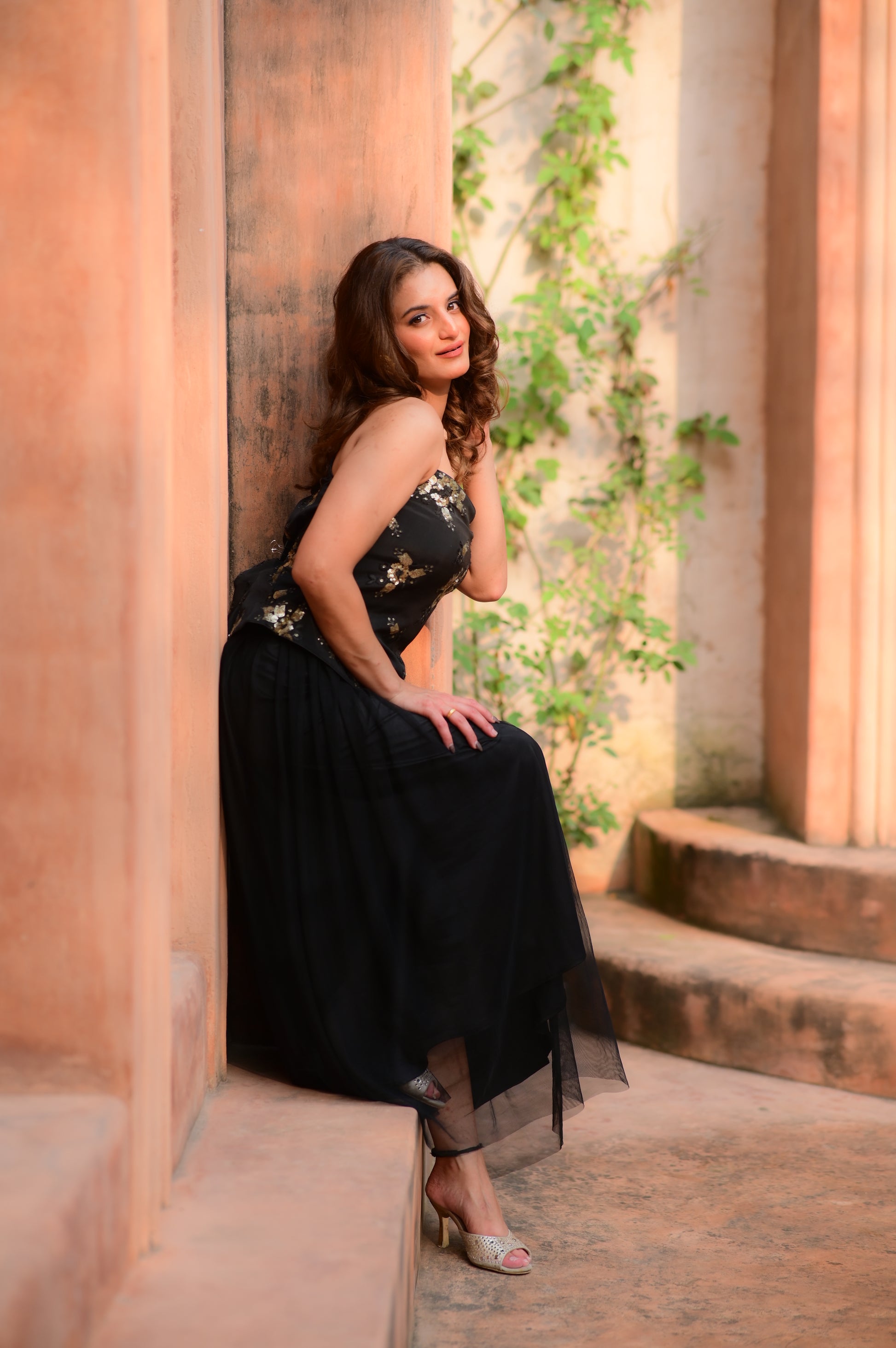Midnight Blossom Satin & Tulle Ensemble