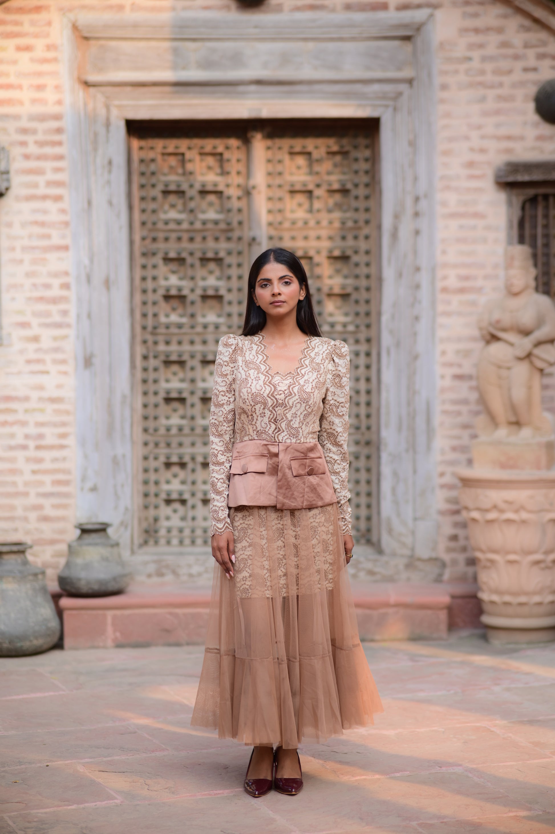 Elegant Blush Lace Gown