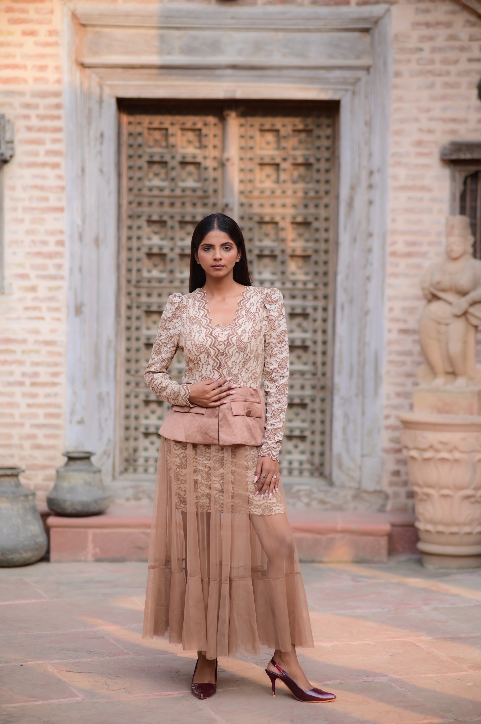 Elegant Blush Lace Gown