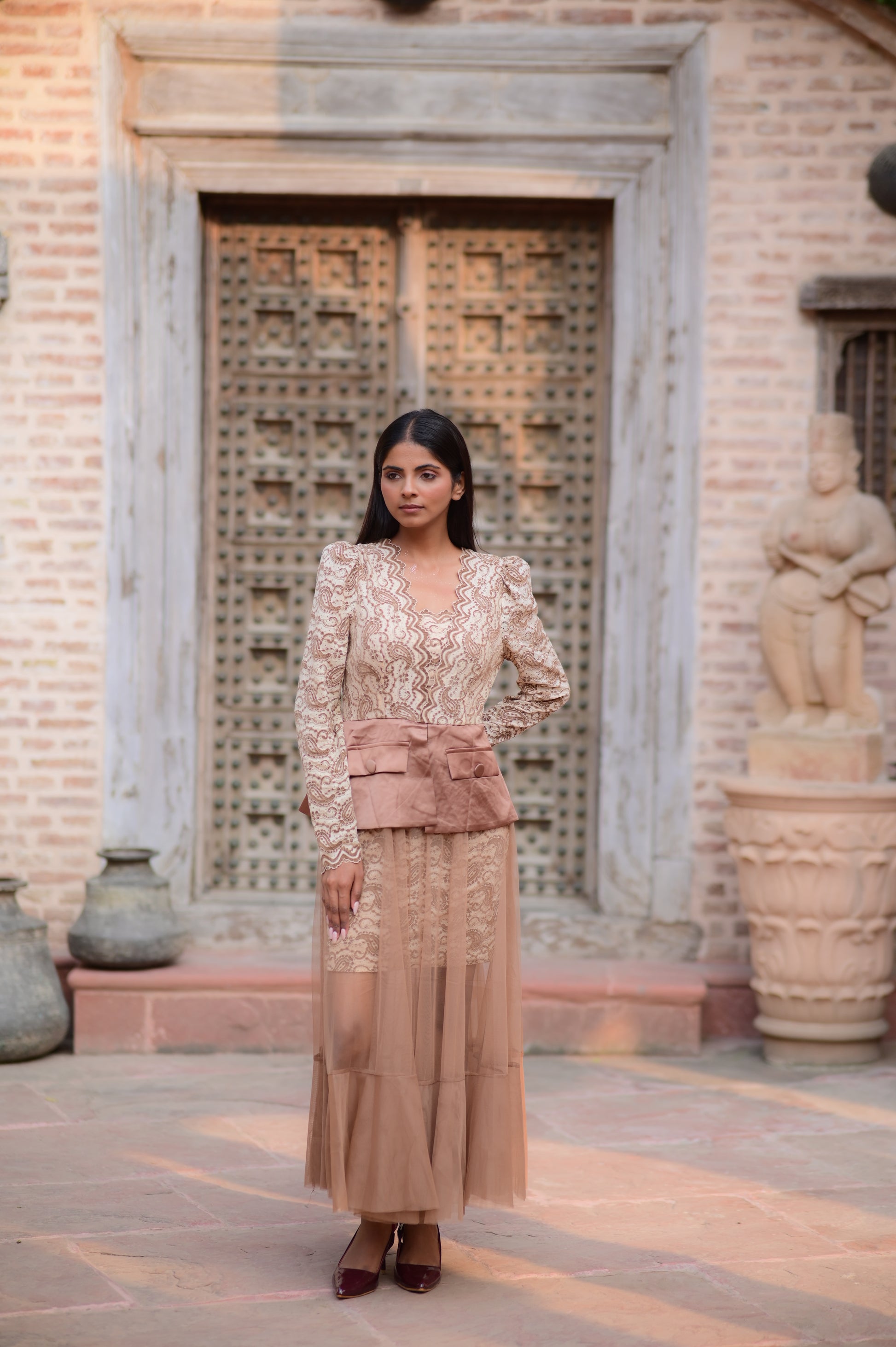 Elegant Blush Lace Gown