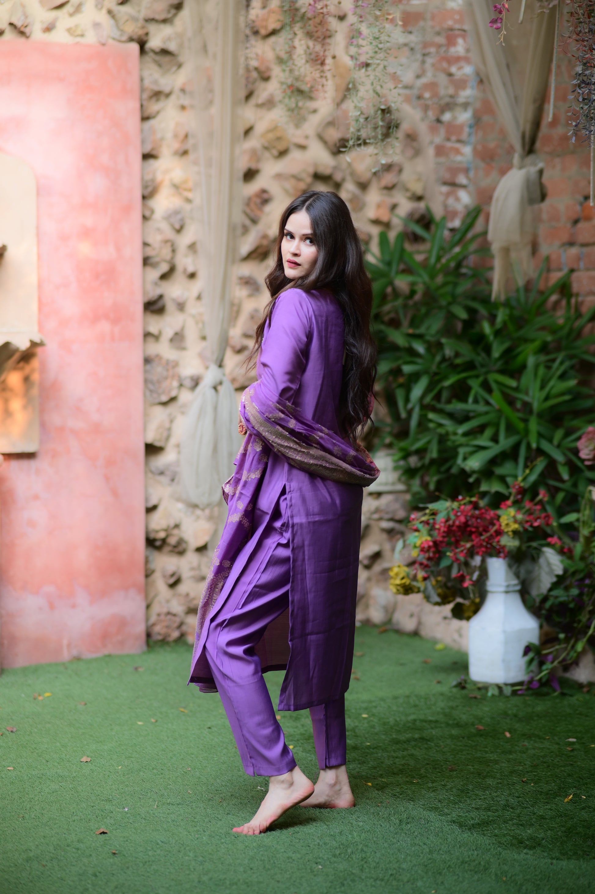 Lavender Embroidered Kurta Set with Dupatta