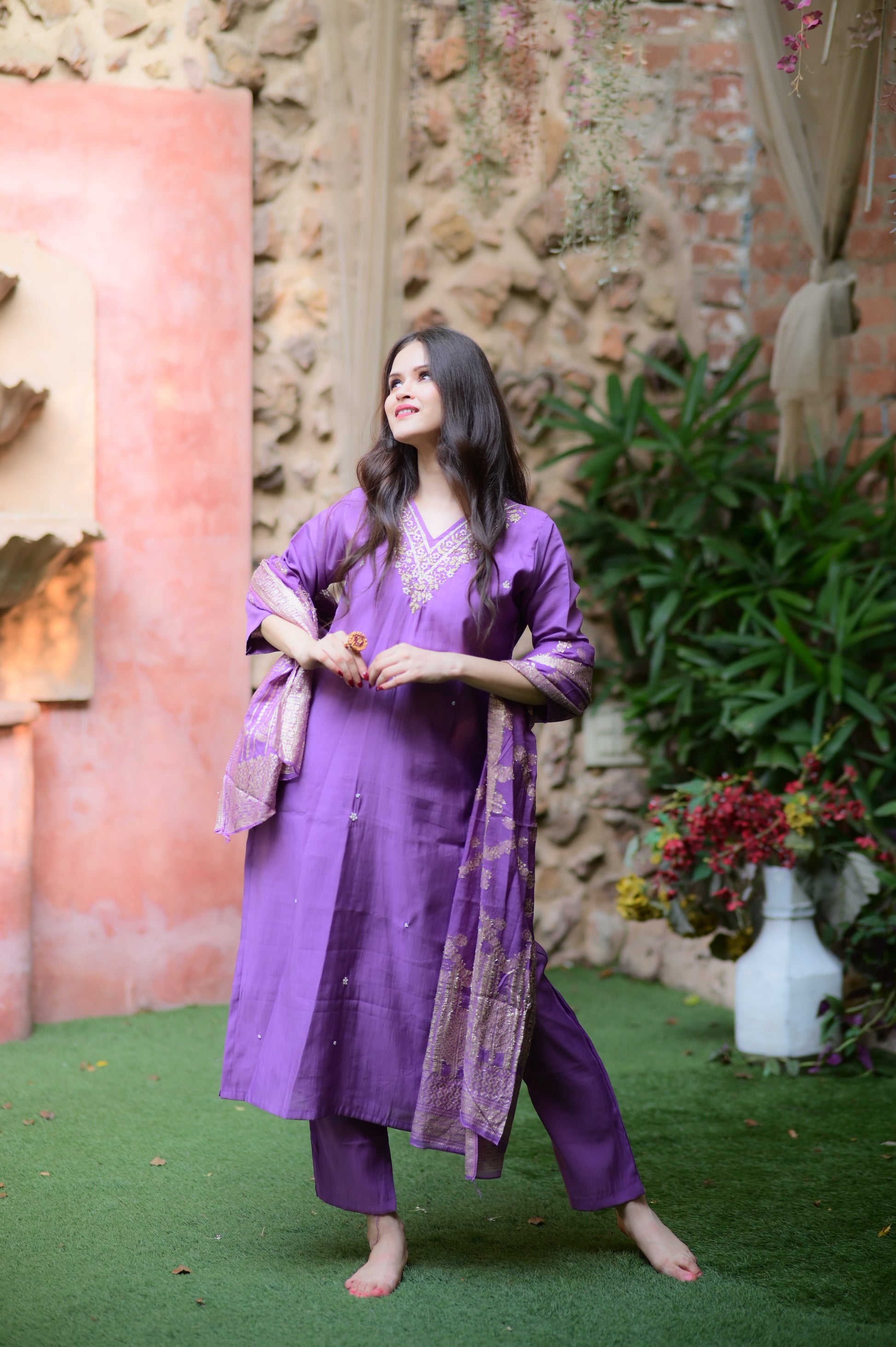 Lavender Embroidered Kurta Set with Dupatta