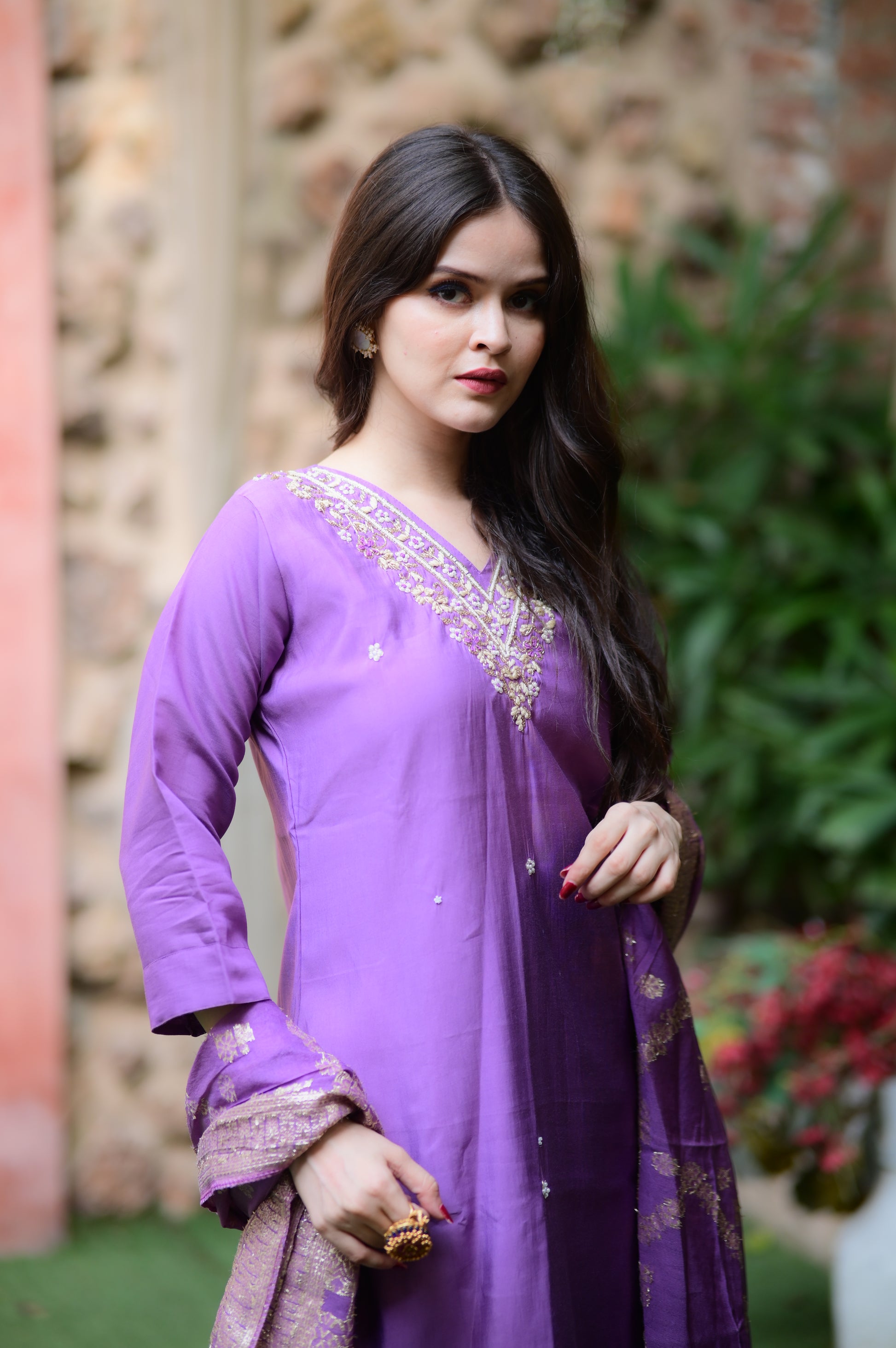 Lavender Embroidered Kurta Set with Dupatta