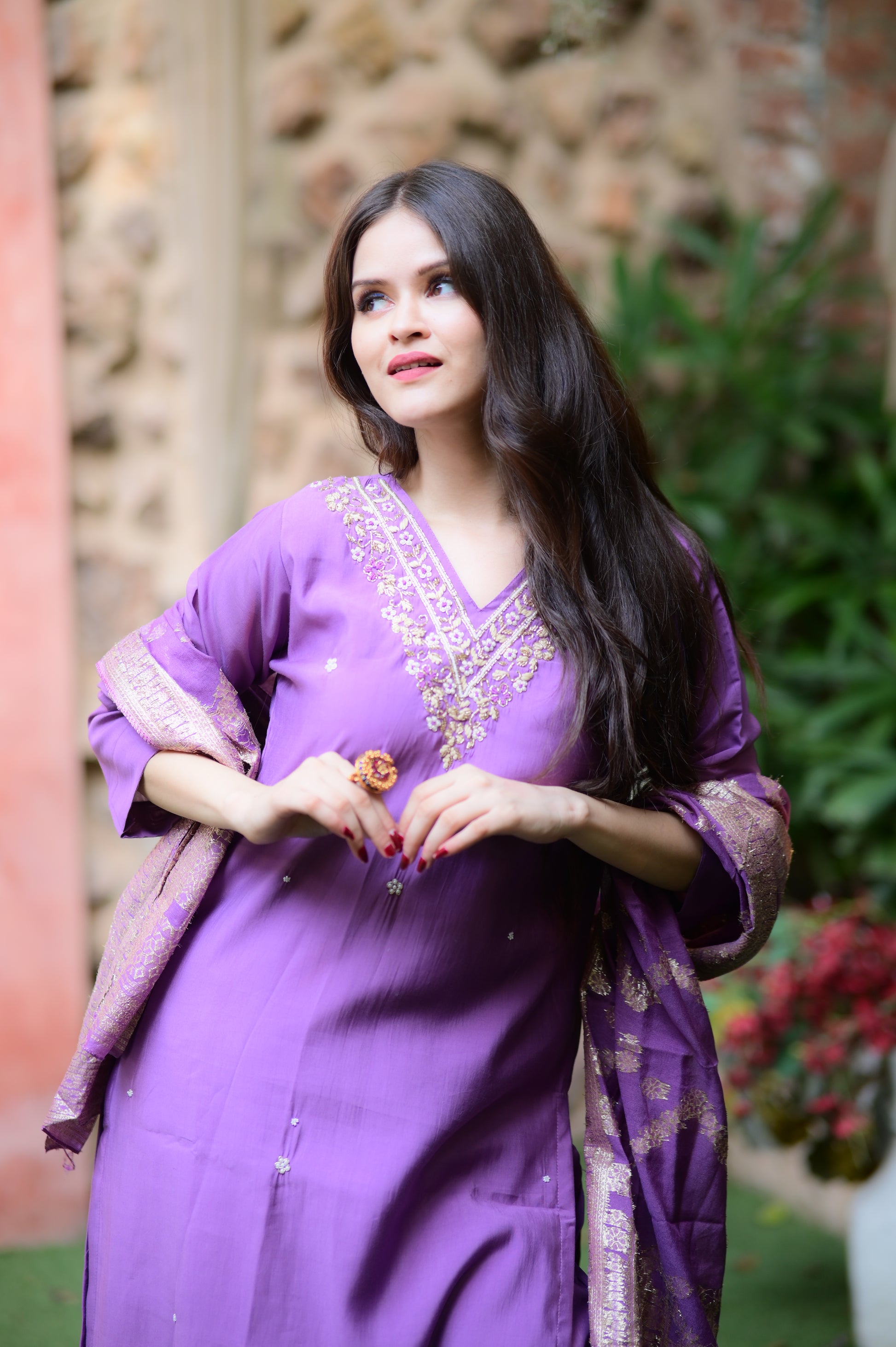 Lavender Embroidered Kurta Set with Dupatta