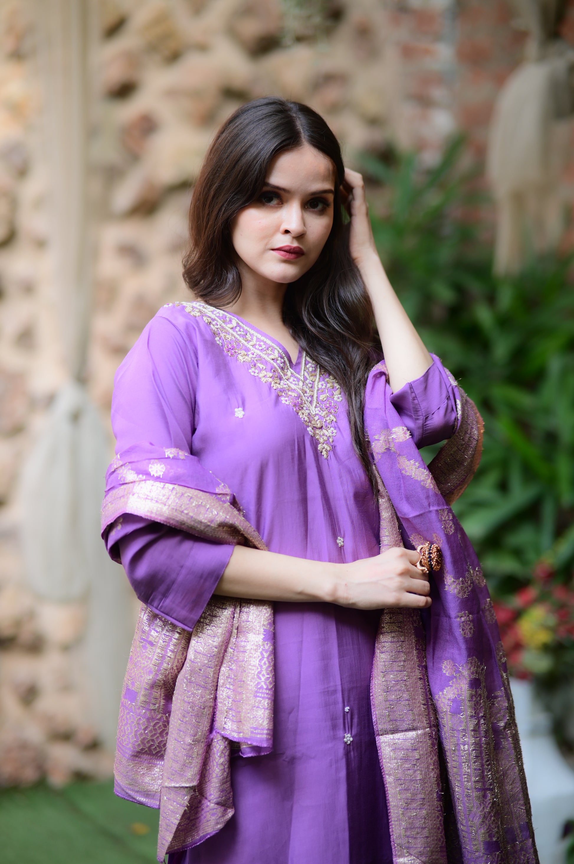 Lavender Embroidered Kurta Set with Dupatta