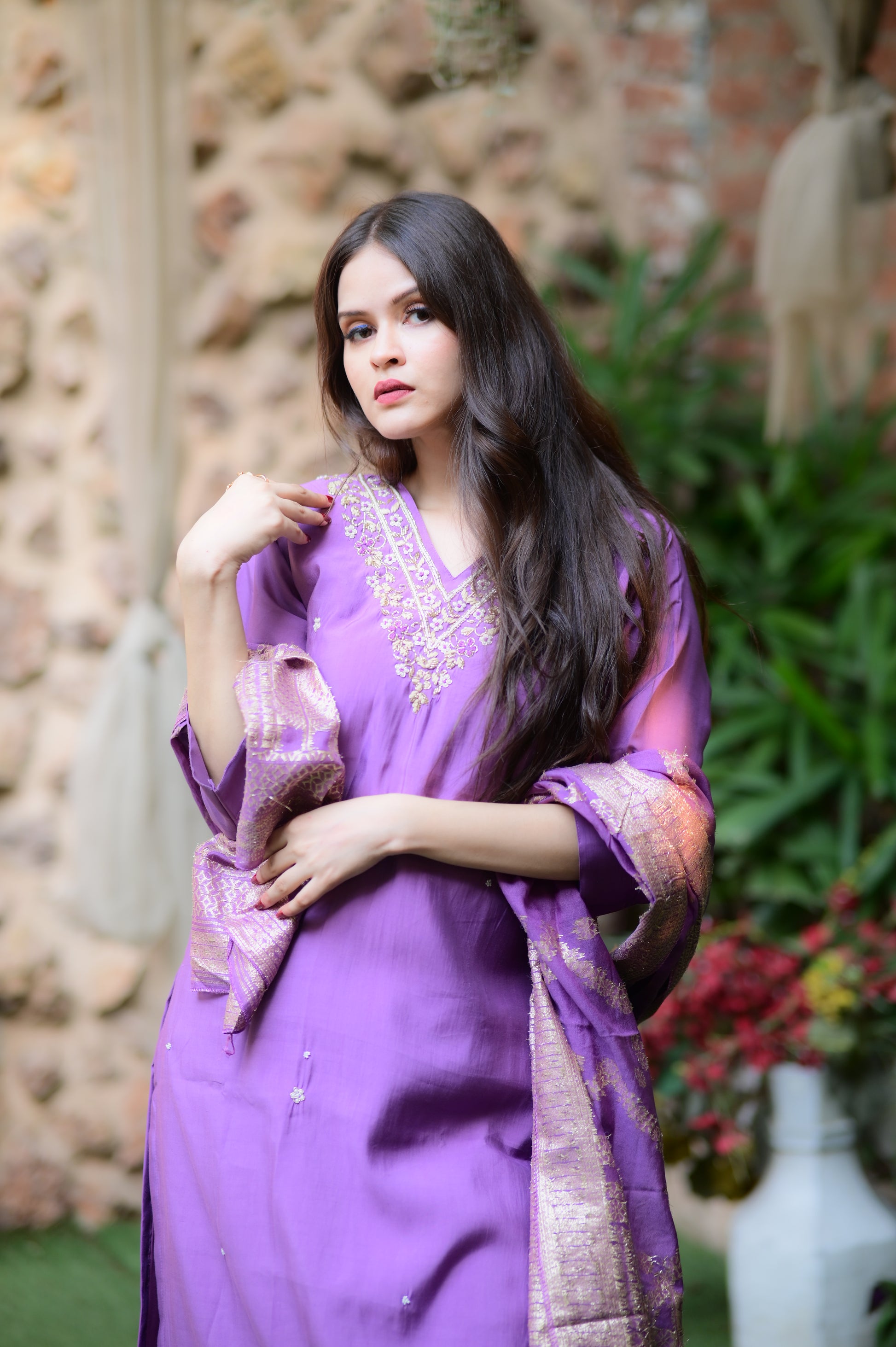 Lavender Embroidered Kurta Set with Dupatta
