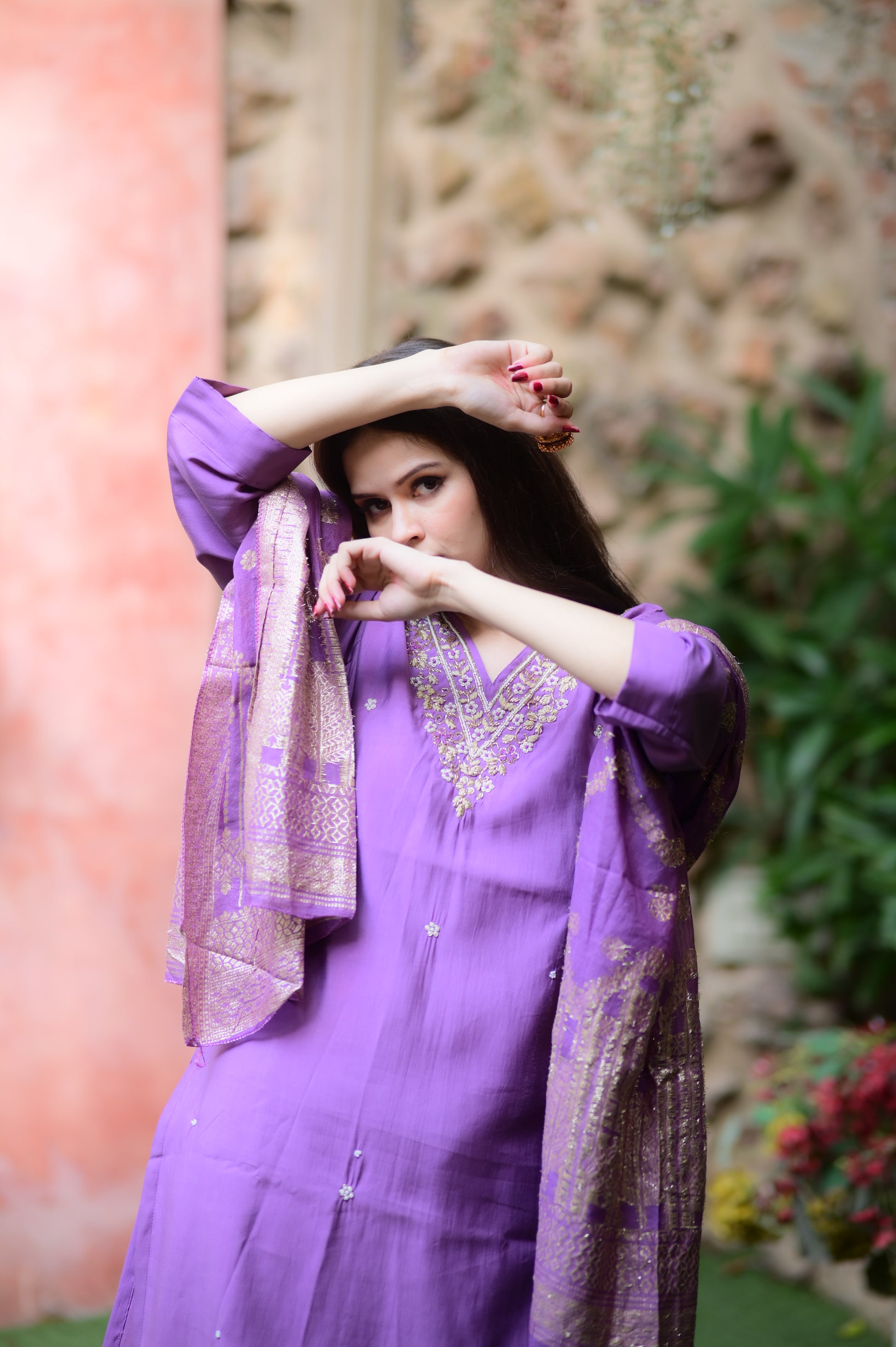 Lavender Embroidered Kurta Set with Dupatta