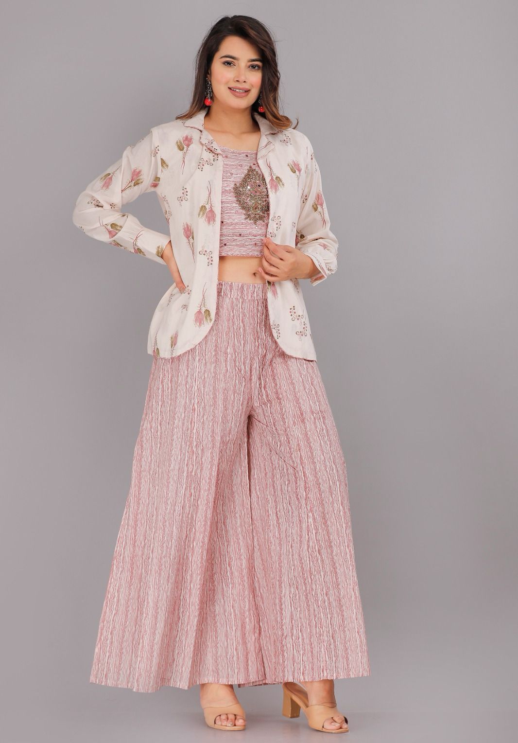 Peach Printed Cotton Coord Set with Hand Embroidered Motif –JC 21