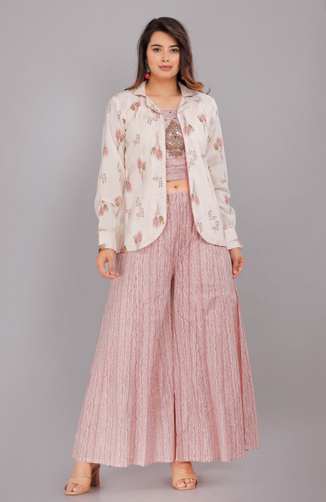 Peach Printed Cotton Coord Set with Hand Embroidered Motif –JC 21