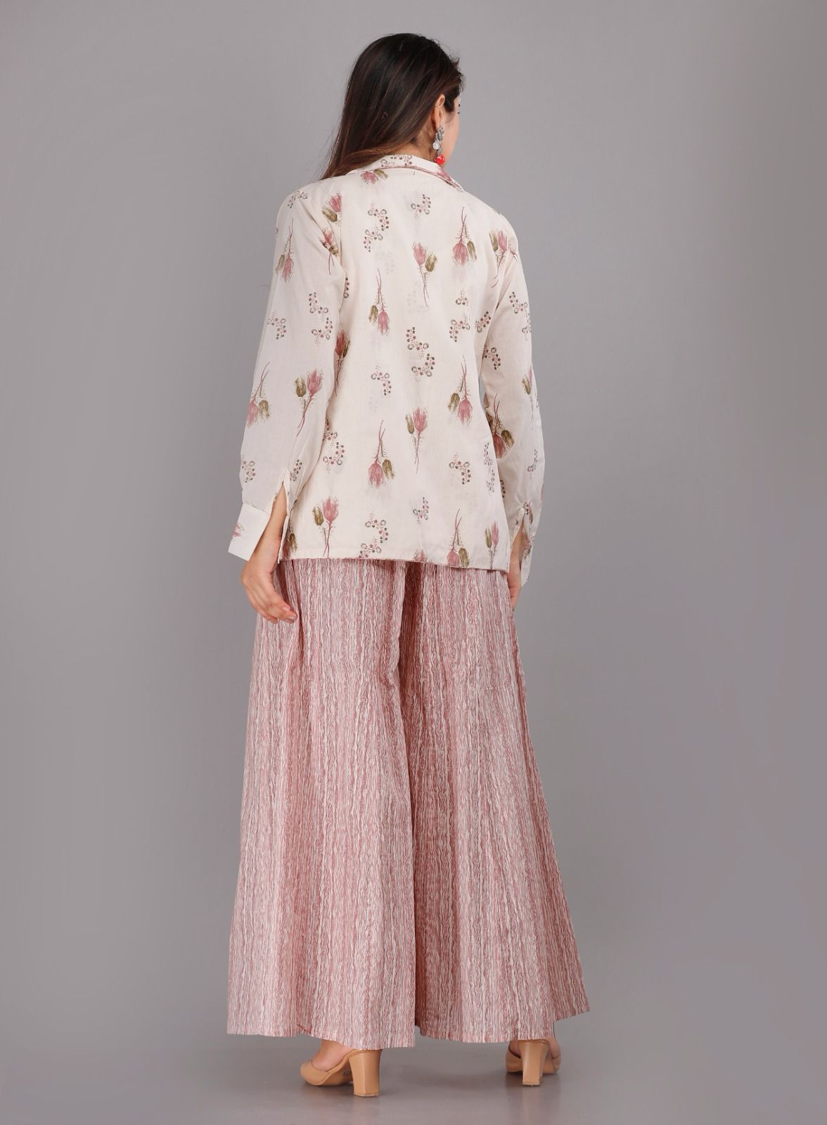 Peach Printed Cotton Coord Set with Hand Embroidered Motif –JC 21