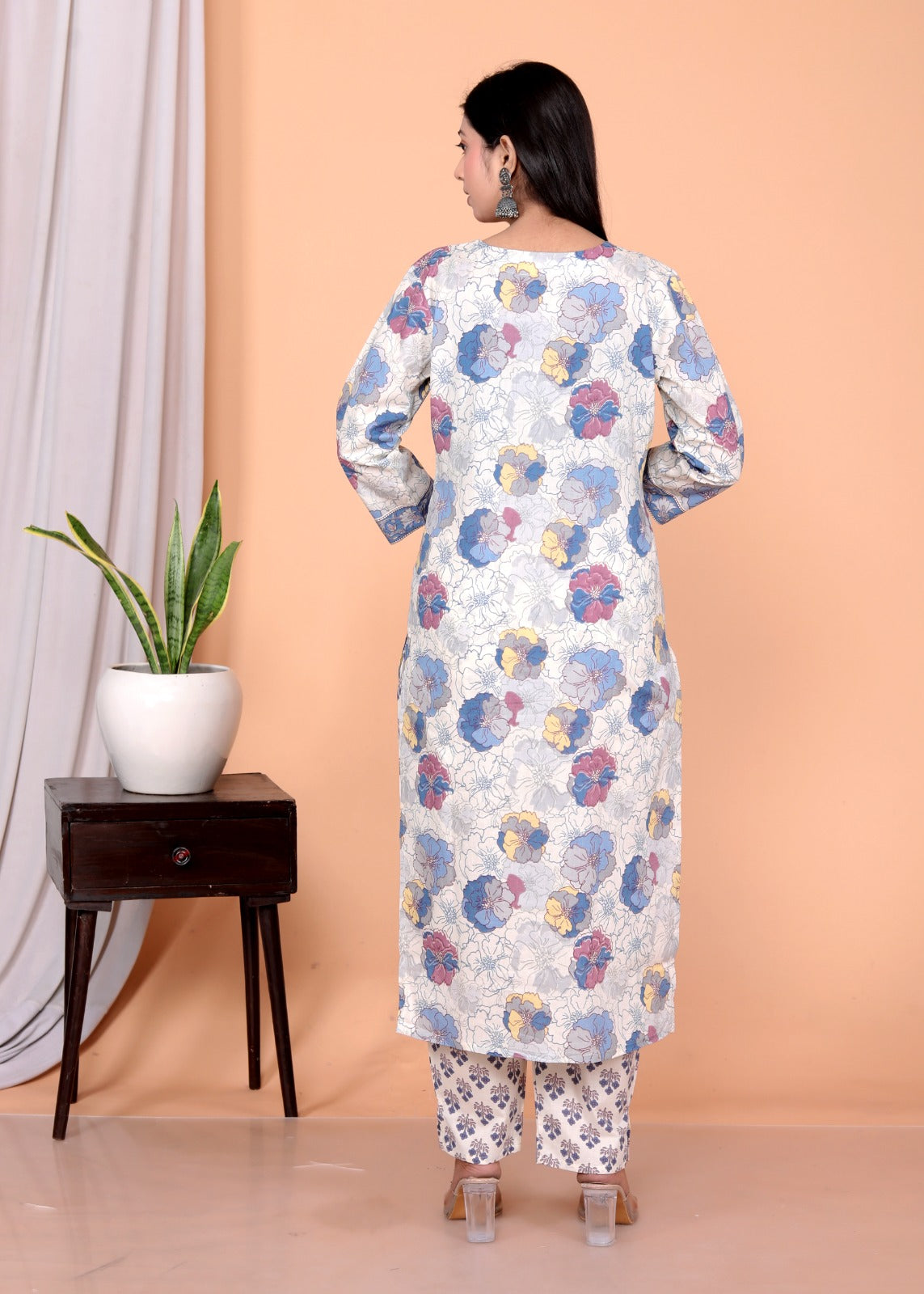 Blue Hand Block Print Cotton 2-in-1 Set – Kurta Set + Jacket Co-Ord with Hand Embroidery –  JY 10