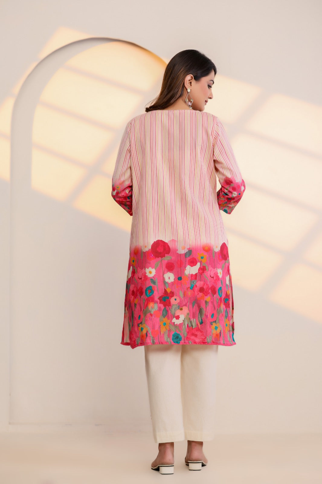 Beige Cotton 3-Piece Co-Ord Set with Placement Print & Sequin Detail –  JY 09