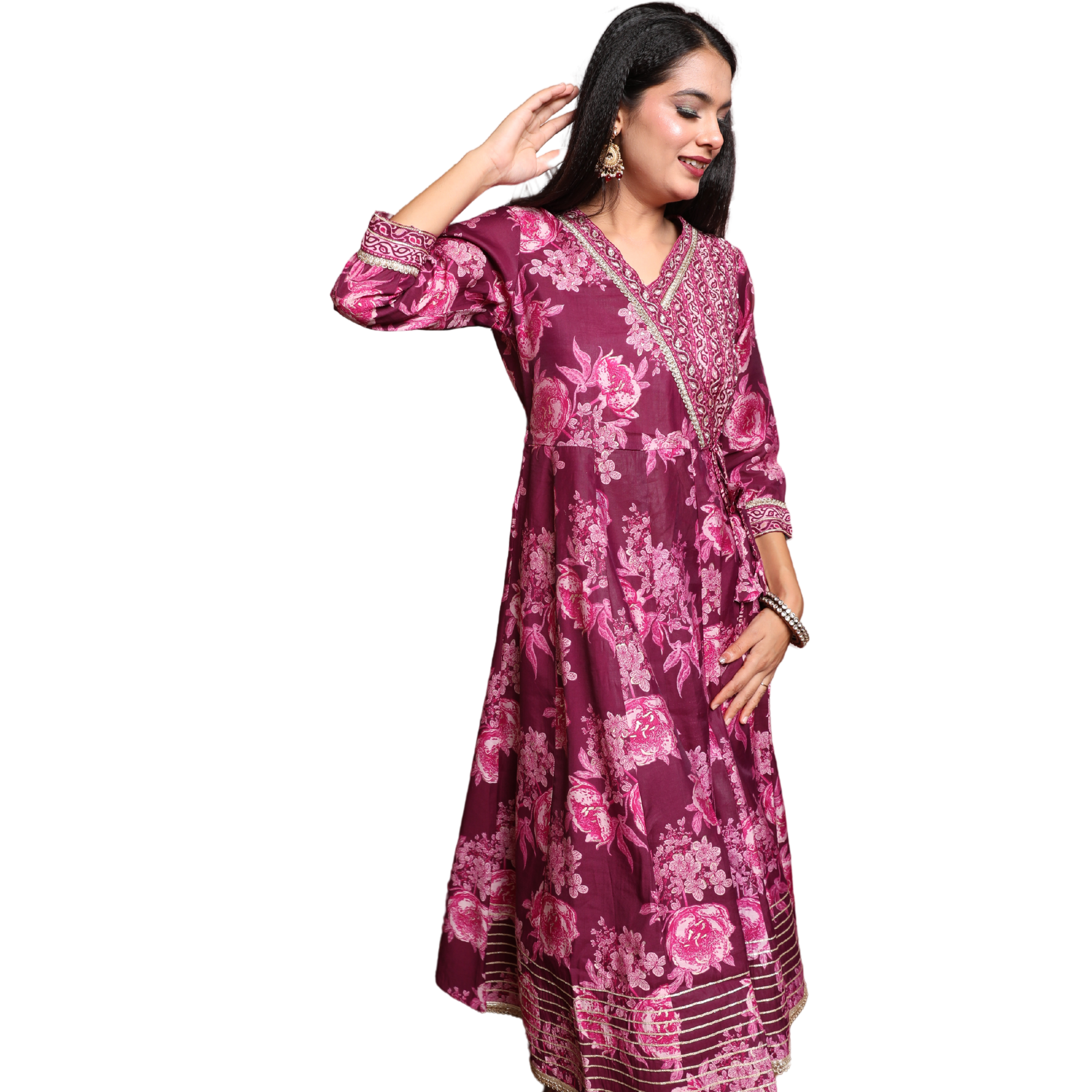 Women’s 3-Piece Ethnic Cotton Suit Set with Bead & Sequin Embroidery and Chiffon Dupatta