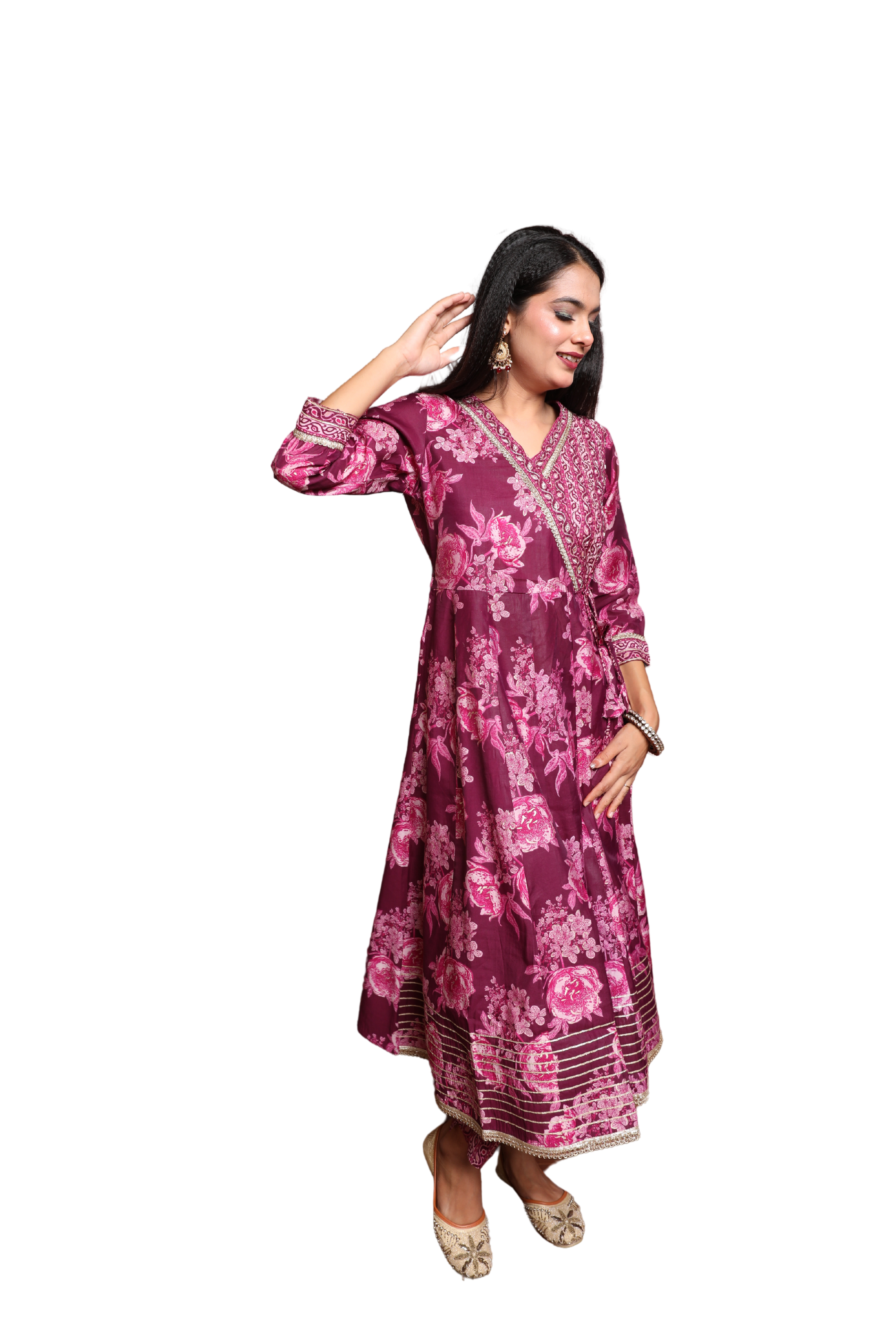 Women’s 3-Piece Ethnic Cotton Suit Set with Bead & Sequin Embroidery and Chiffon Dupatta