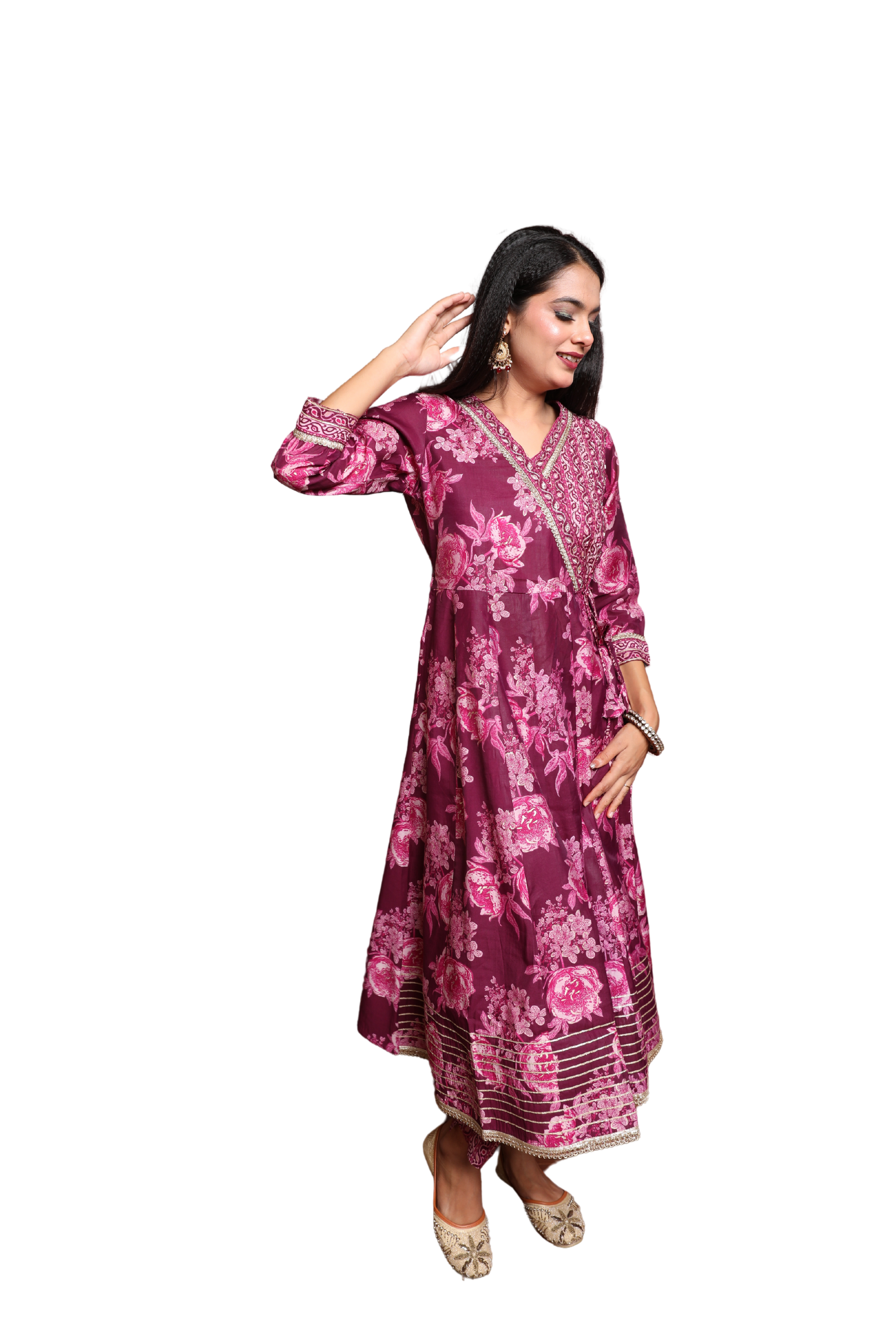 Women’s 3-Piece Ethnic Cotton Suit Set with Bead & Sequin Embroidery and Chiffon Dupatta