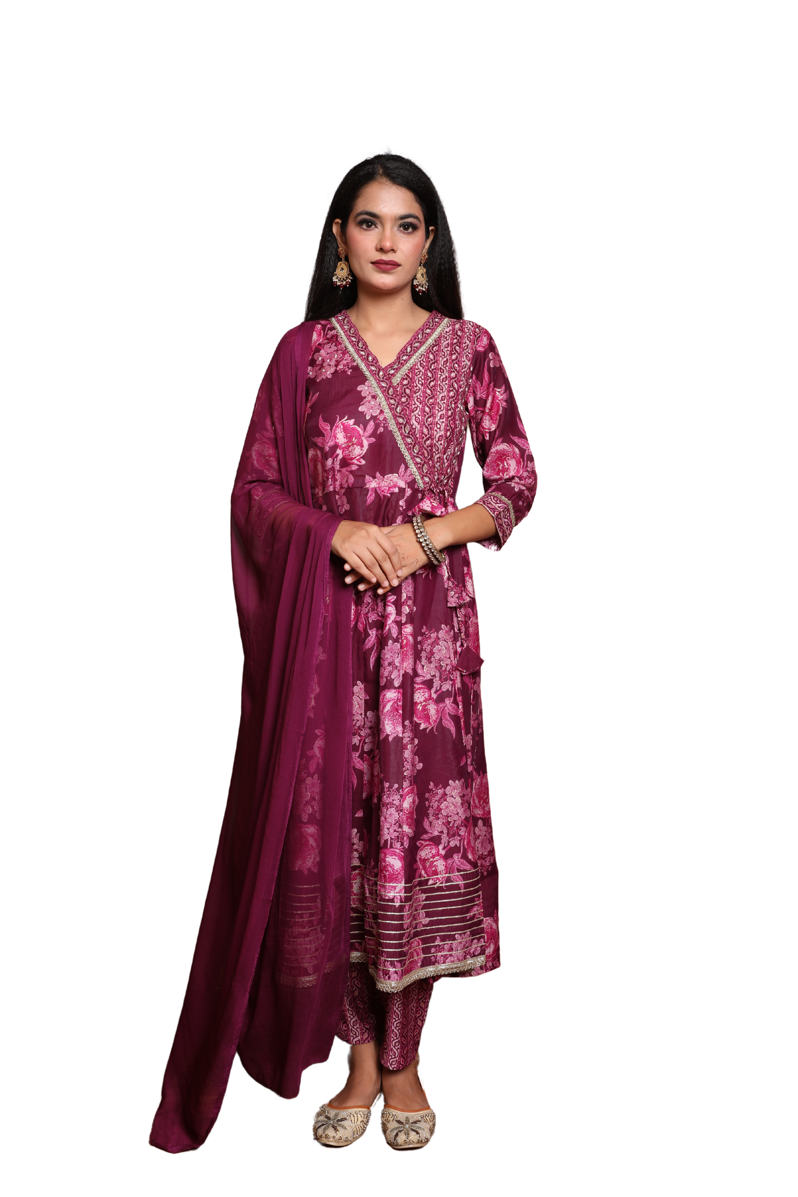 Women’s 3-Piece Ethnic Cotton Suit Set with Bead & Sequin Embroidery and Chiffon Dupatta