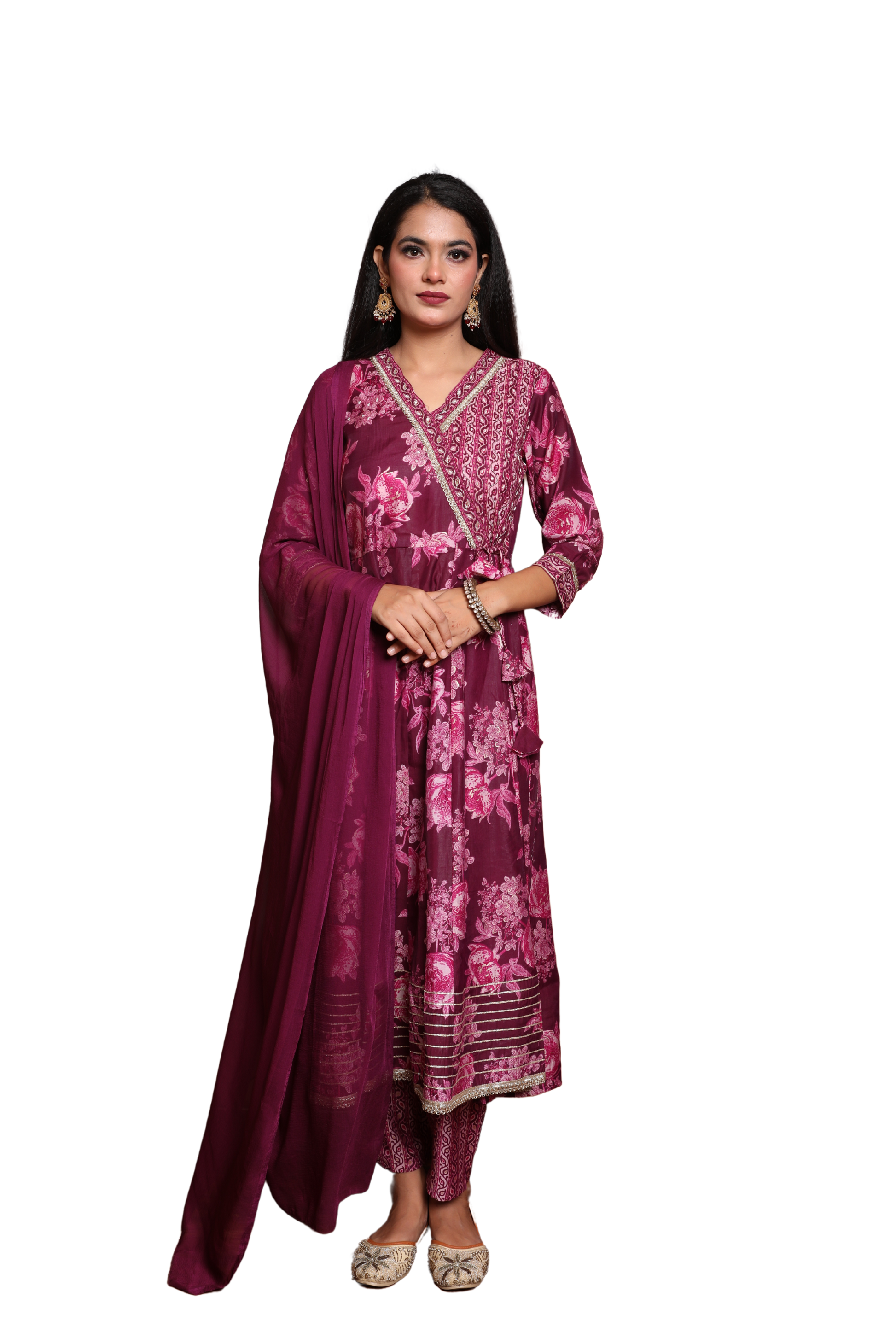 Women’s 3-Piece Ethnic Cotton Suit Set with Bead & Sequin Embroidery and Chiffon Dupatta